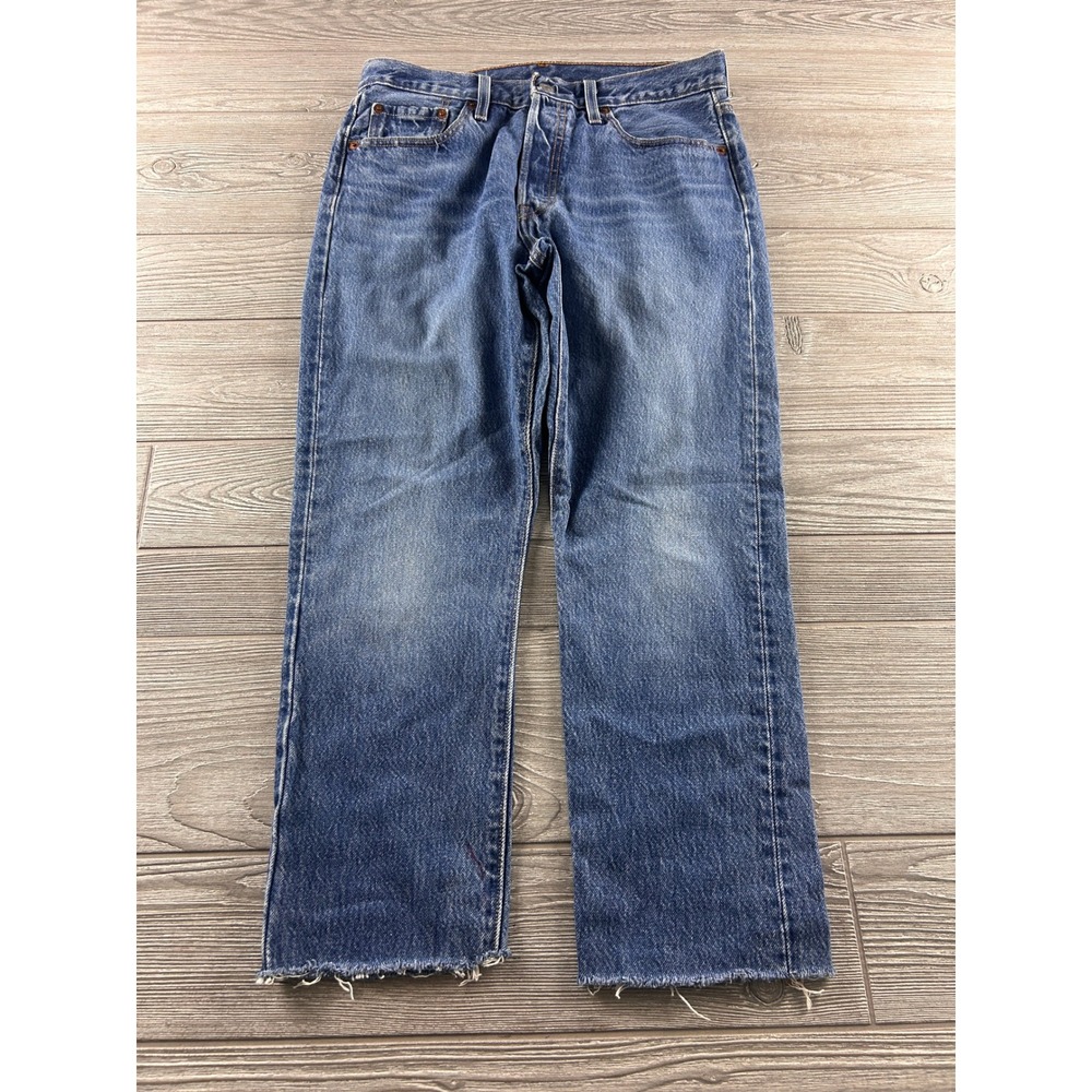 Levis 501 Original Fit Jeans Blue Medium Wash Raw Hem Straight Leg 29x28 598